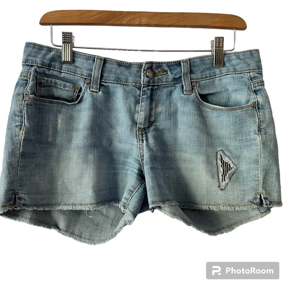 Paige Denim Shorts with Patch Raw Hem Mini Size 27